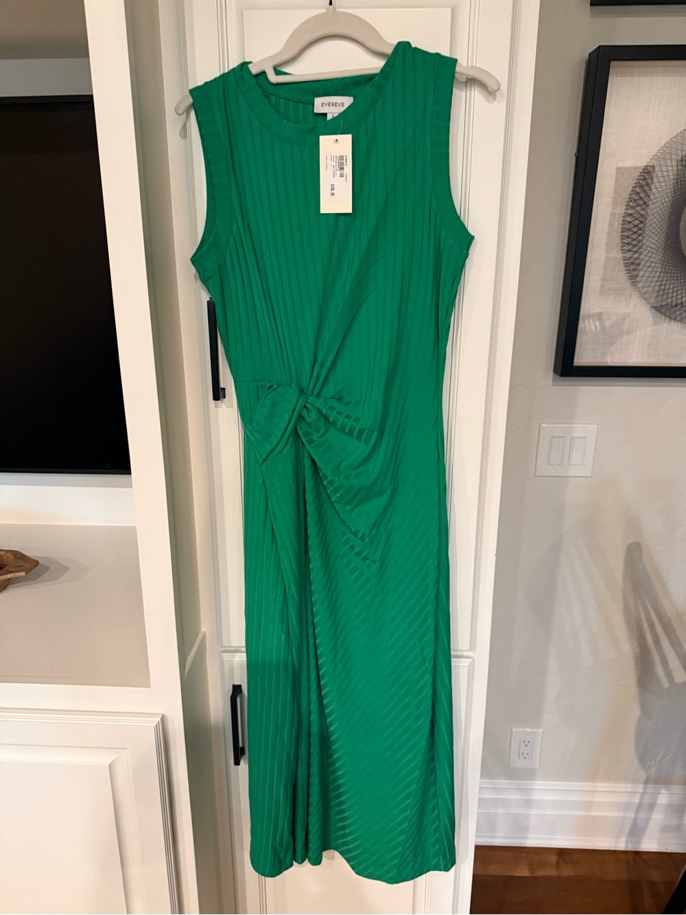 Evereve Emerald Green Sleeveless Twist-Detail Midi Dress